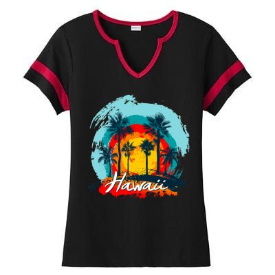 Hawaii Tropical Sunset Ladies Halftime Notch Neck Tee