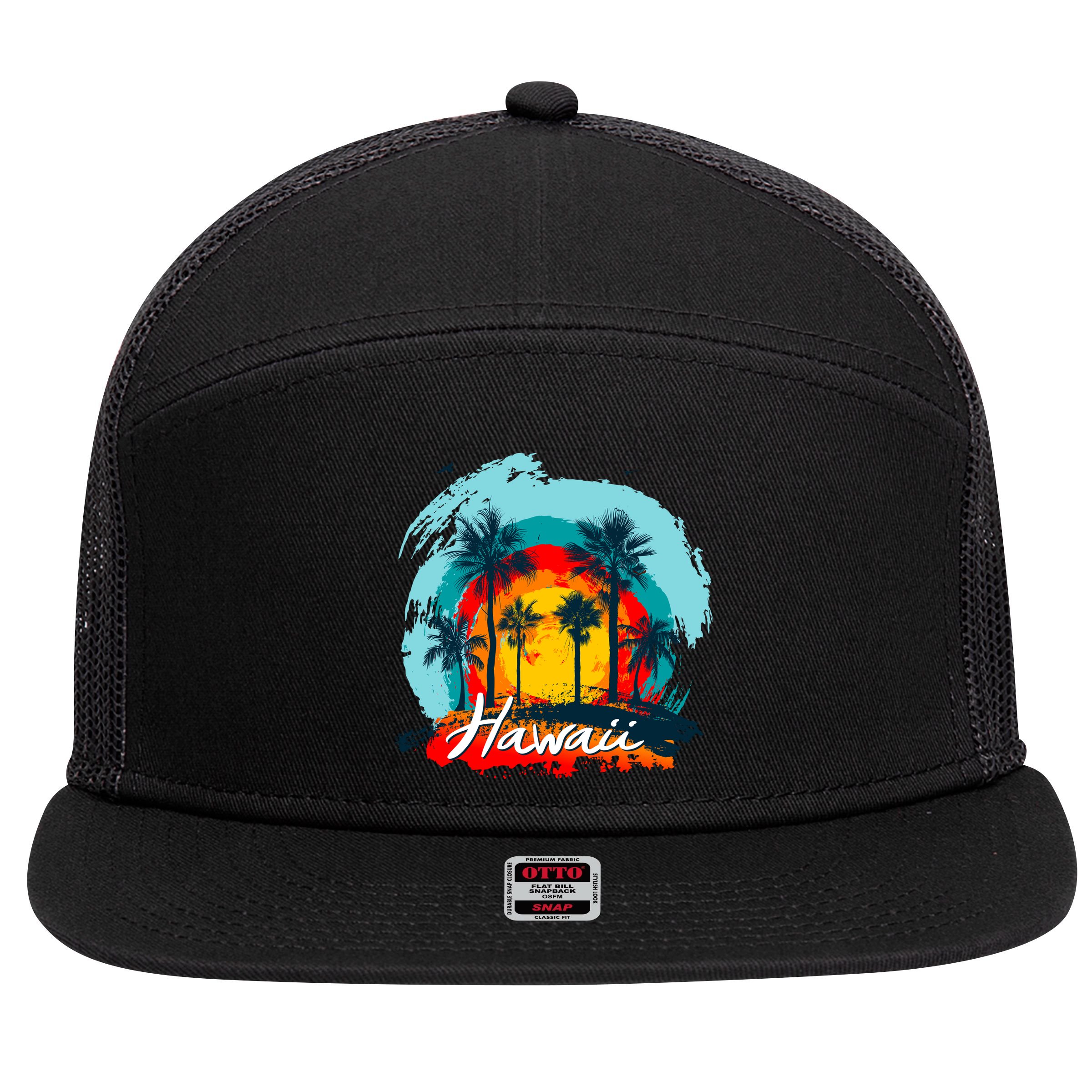 Hawaii Tropical Sunset 7 Panel Mesh Trucker Snapback Hat