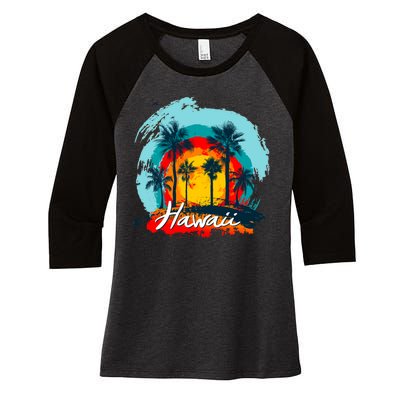 Hawaii Tropical Sunset Women's Tri-Blend 3/4-Sleeve Raglan Shirt