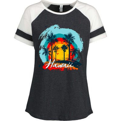 Hawaii Tropical Sunset Enza Ladies Jersey Colorblock Tee