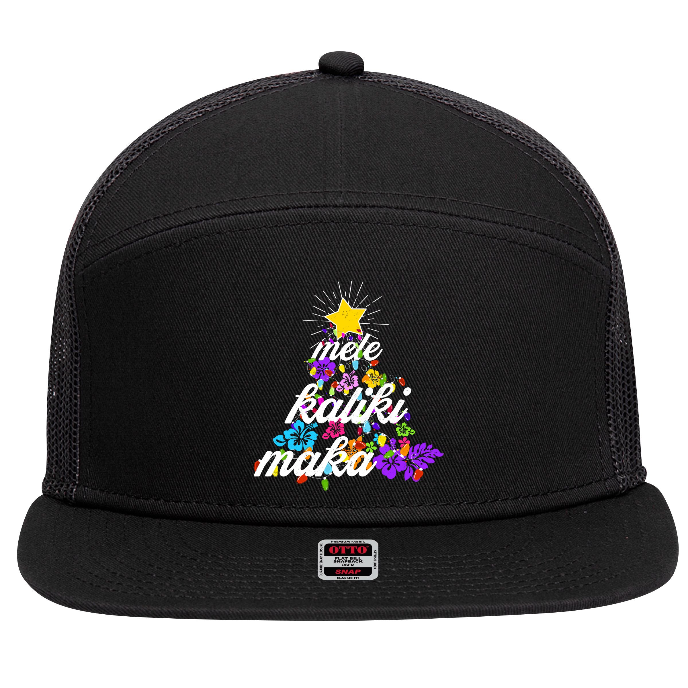Hawaiian Mele Kaliki Maka Christmas Tree 7 Panel Mesh Trucker Snapback Hat