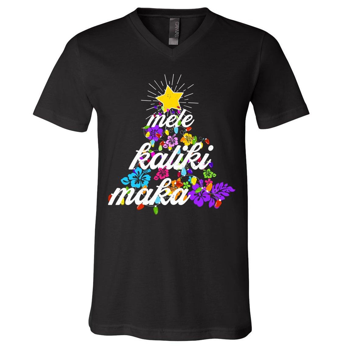 Hawaiian Mele Kaliki Maka Christmas Tree V-Neck T-Shirt