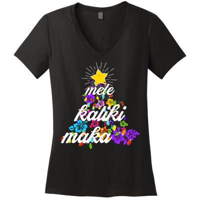 Hawaiian Mele Kaliki Maka Christmas Tree Women's V-Neck T-Shirt