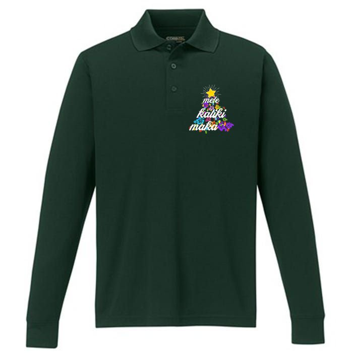 Hawaiian Mele Kaliki Maka Christmas Tree Performance Long Sleeve Polo