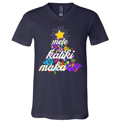 Hawaiian Mele Kaliki Maka Christmas Tree V-Neck T-Shirt