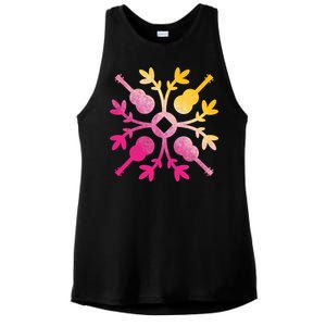 Hawaiian Mele Music Quilt Tribal Tattoo Ukulele Ladies PosiCharge Tri-Blend Wicking Tank