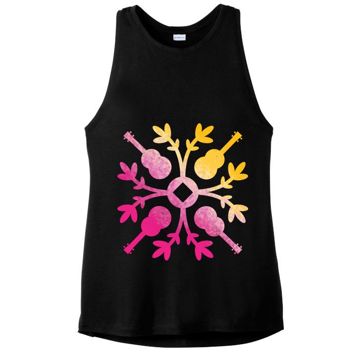 Hawaiian Mele Music Quilt Tribal Tattoo Ukulele Ladies PosiCharge Tri-Blend Wicking Tank