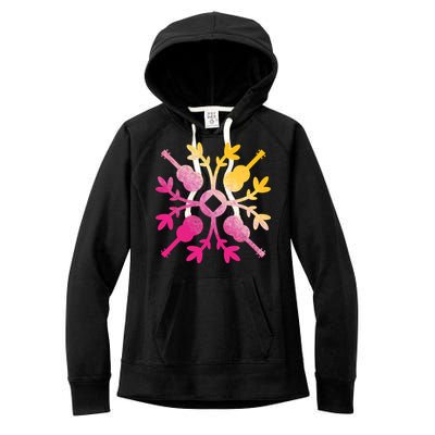 Hawaiian Mele Music Quilt Tribal Tattoo Ukulele Women's Fleece Hoodie