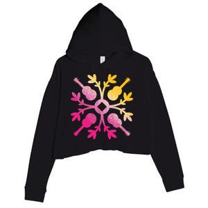 Hawaiian Mele Music Quilt Tribal Tattoo Ukulele Crop Fleece Hoodie