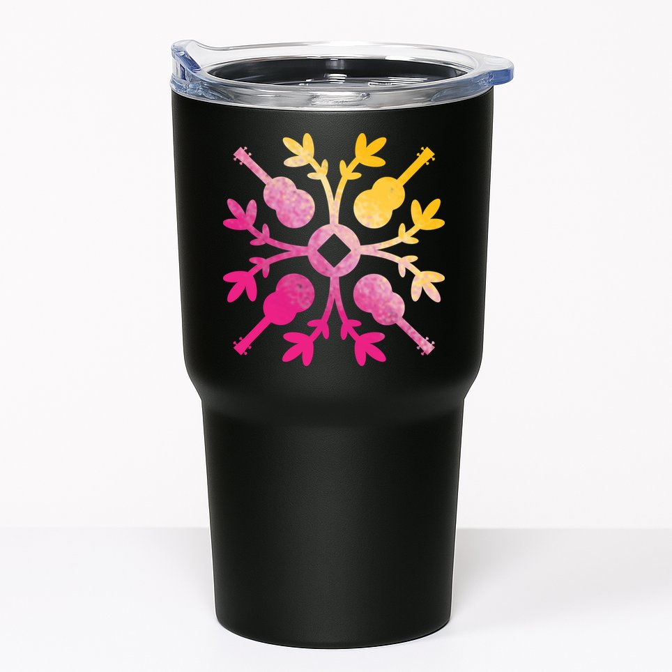Hawaiian Mele Music Quilt Tribal Tattoo Ukulele Tumbler