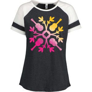 Hawaiian Mele Music Quilt Tribal Tattoo Ukulele Enza Ladies Jersey Colorblock Tee