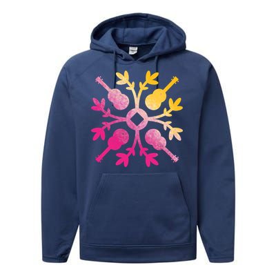 Hawaiian Mele Music Quilt Tribal Tattoo Ukulele Performance Fleece Hoodie