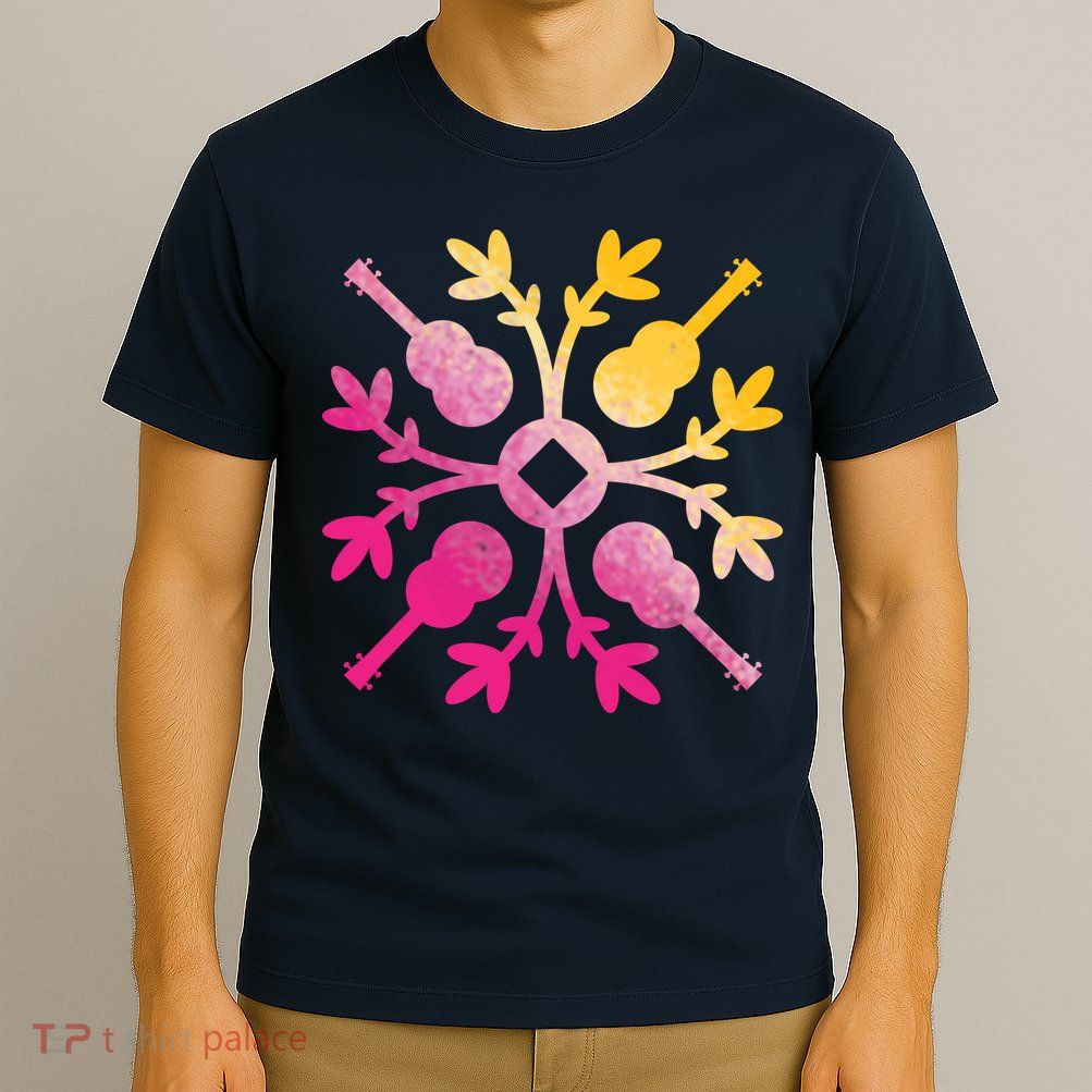 Hawaiian Mele Music Quilt Tribal Tattoo Ukulele T-Shirt