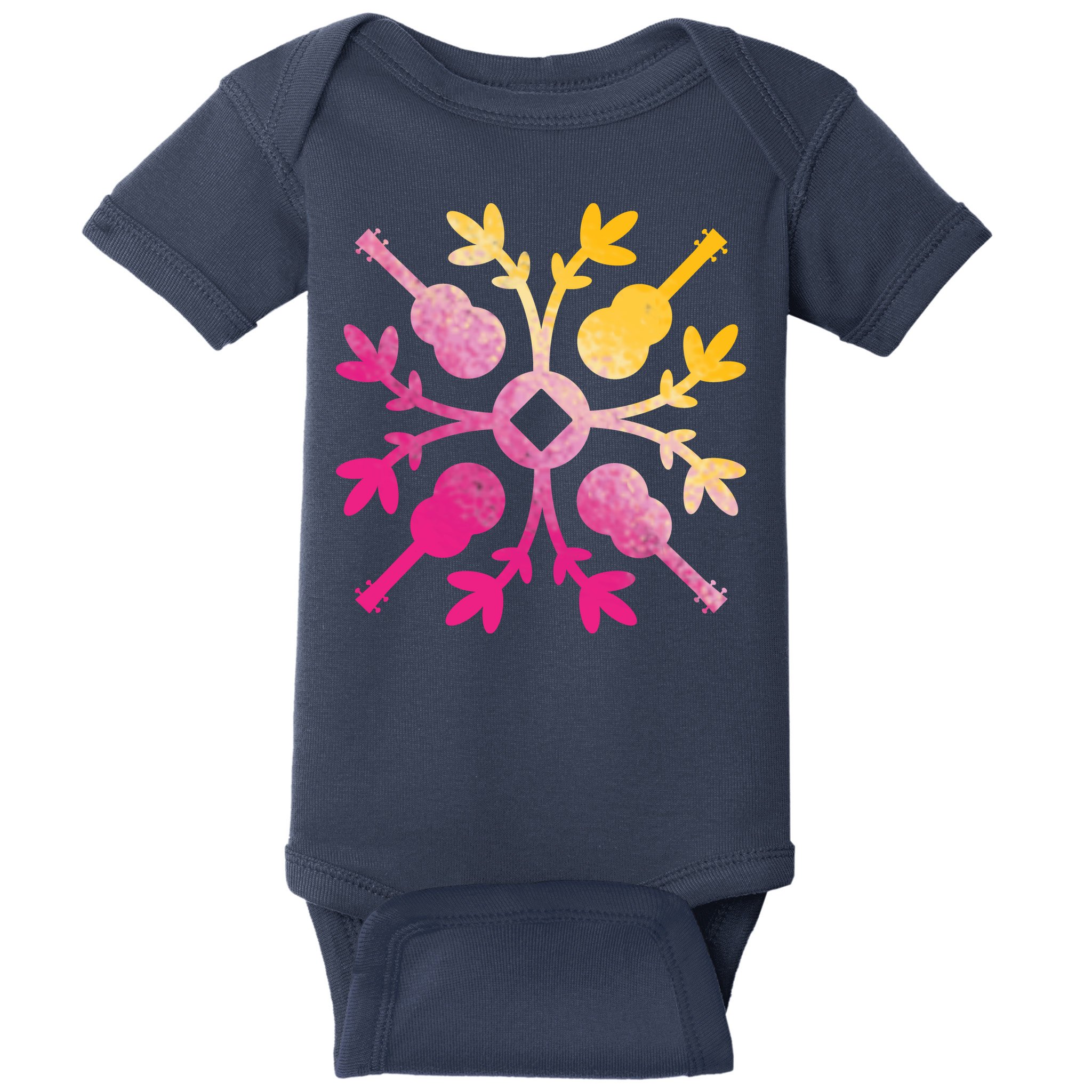 Hawaiian Mele Music Quilt Tribal Tattoo Ukulele Baby Bodysuit