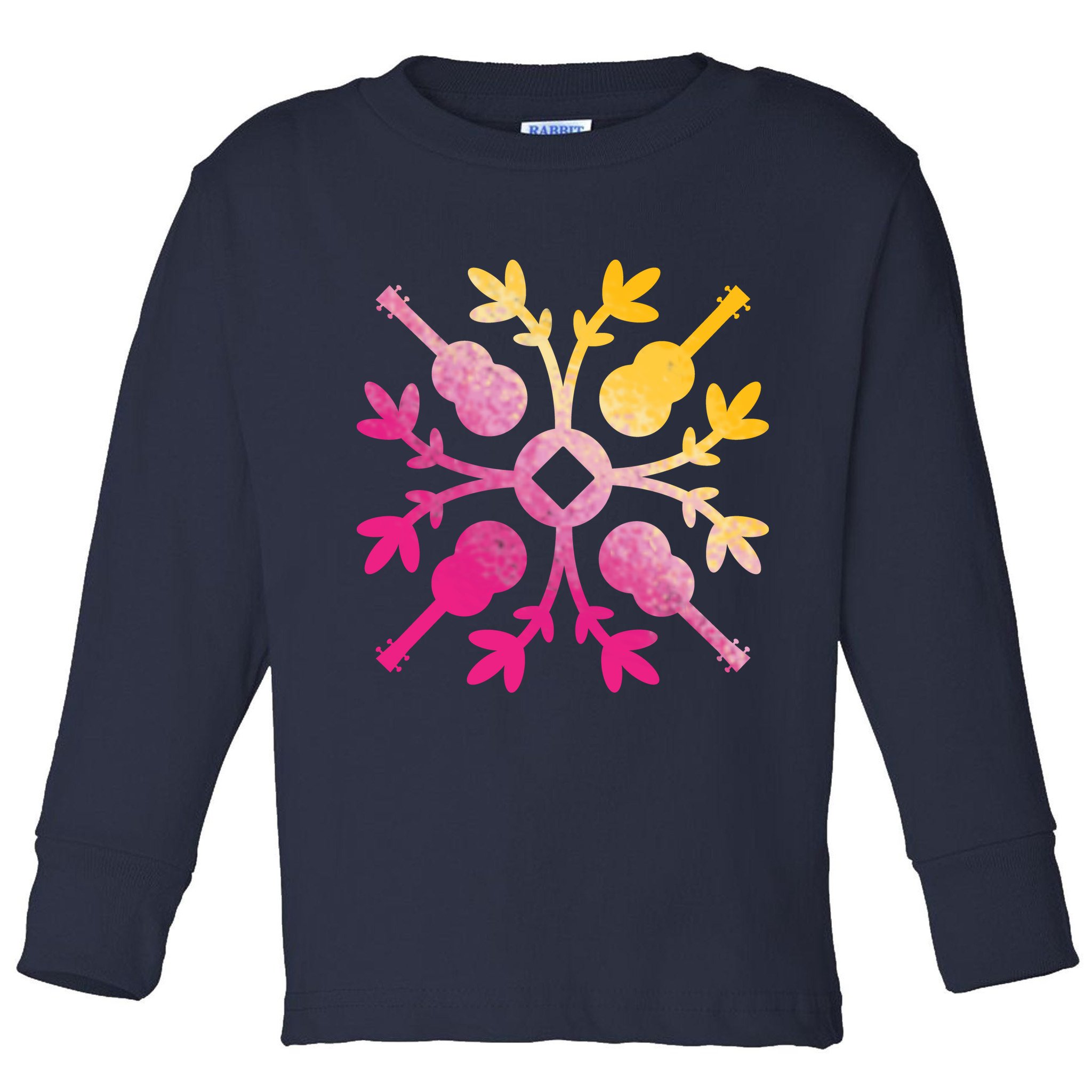 Hawaiian Mele Music Quilt Tribal Tattoo Ukulele Toddler Long Sleeve Shirt
