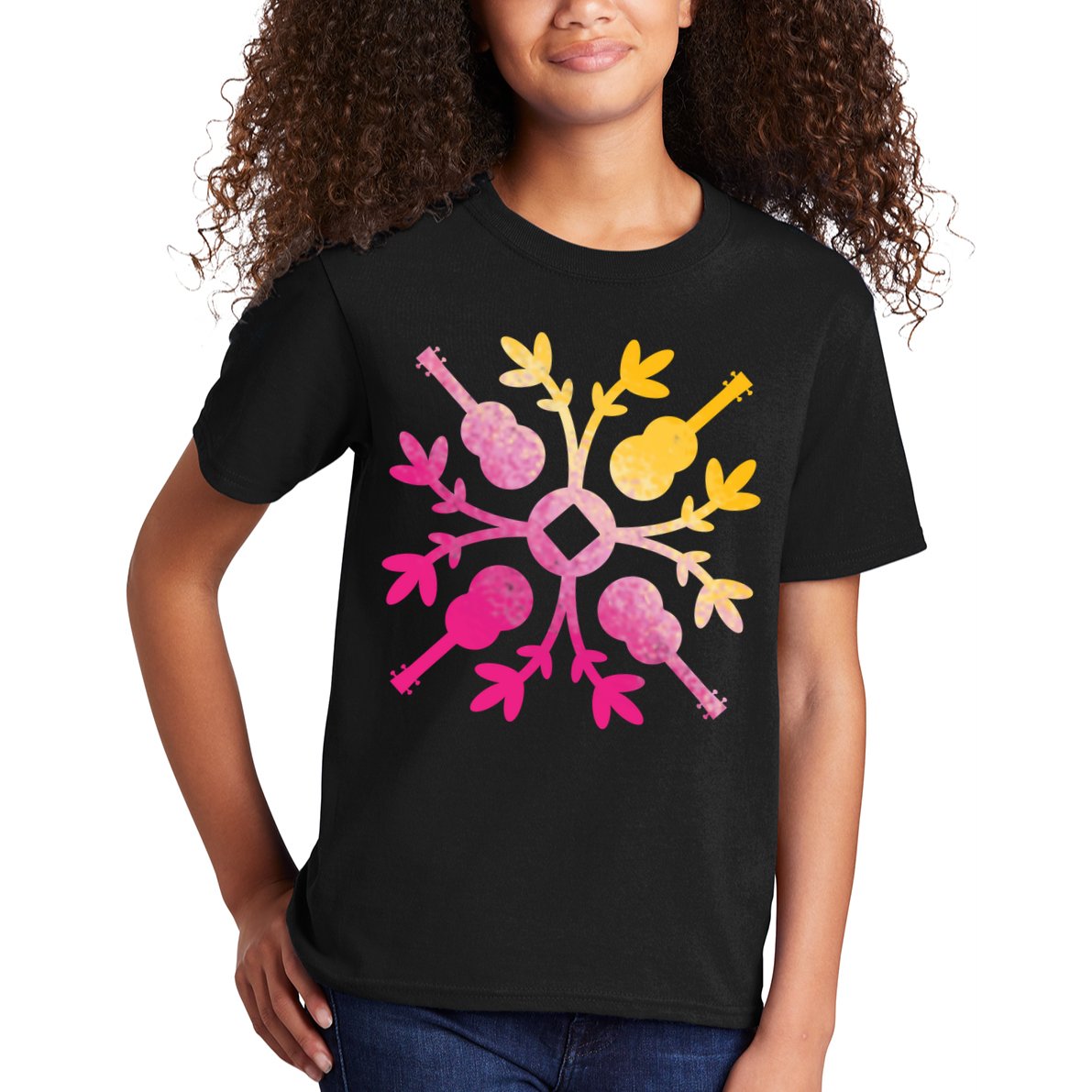 Hawaiian Mele Music Quilt Tribal Tattoo Ukulele Kids T-Shirt
