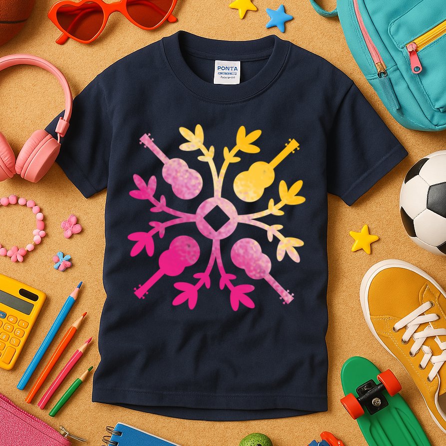Hawaiian Mele Music Quilt Tribal Tattoo Ukulele Kids T-Shirt