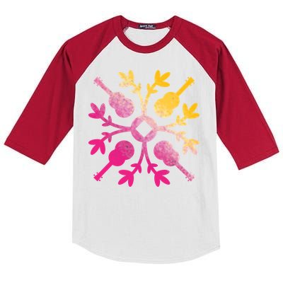 Hawaiian Mele Music Quilt Tribal Tattoo Ukulele Kids Colorblock Raglan Jersey