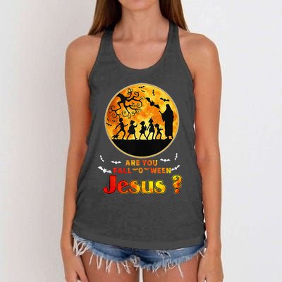 Halloween Are You Falloween Jesus Matthew Christian Faith Women's Knotted Racerback Tank