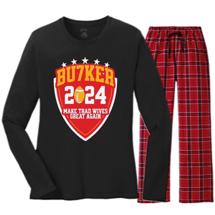 Harrison Butker 2024 Make Trad Wives Great Again Funny Harrison Butker Women's Long Sleeve Flannel Pajama Set 