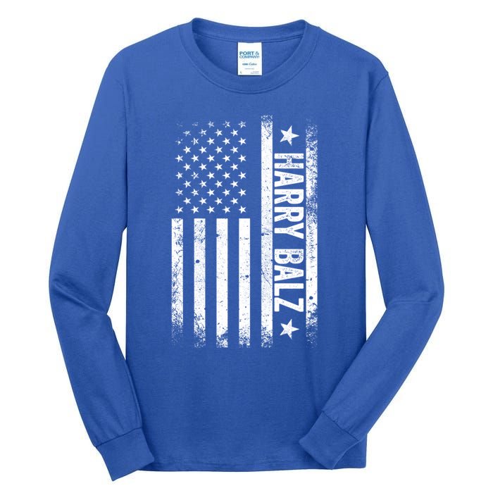 Harry Balz 2024 Harris Walz Usa Flag Political Gift Tall Long Sleeve T-Shirt