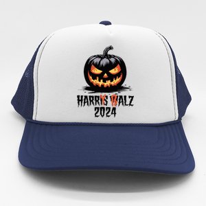 Harry Balz 2024 Funny Kamala Harris Walz Pumpkin Trucker Hat