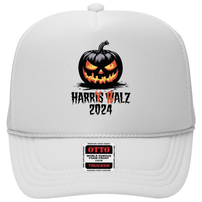 Harry Balz 2024 Funny Kamala Harris Walz Pumpkin High Crown Mesh Back Trucker Hat