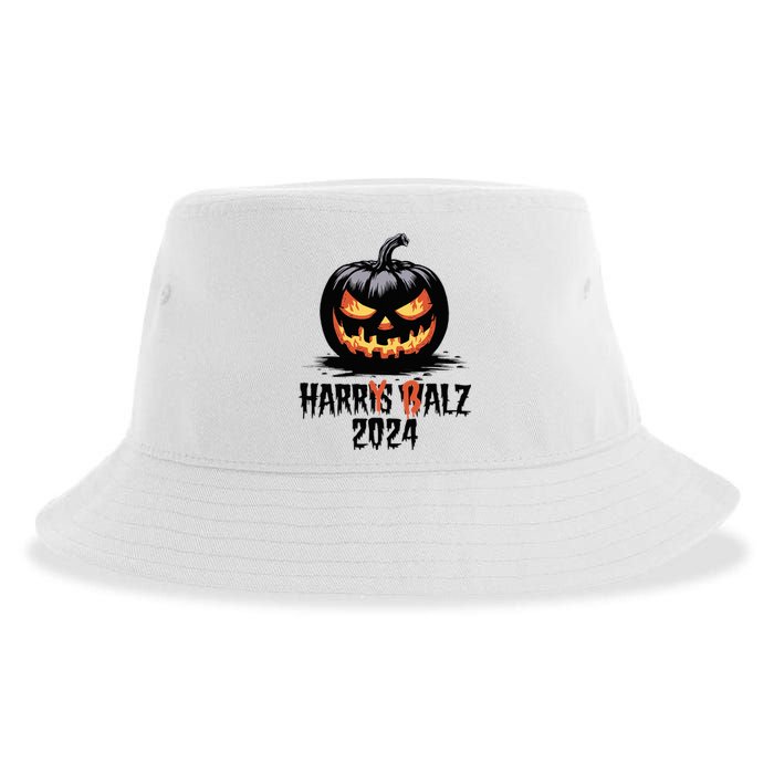 Harry Balz 2024 Funny Kamala Harris Walz Pumpkin Sustainable Bucket Hat