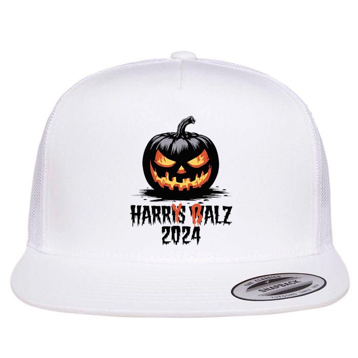 Harry Balz 2024 Funny Kamala Harris Walz Pumpkin Flat Bill Trucker Hat