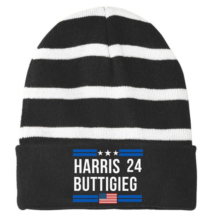 Harris Buttigieg 2024 Presidential Elect Campaign Striped Beanie with Solid Band