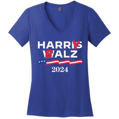 Harry Balz 2024 Harris Walz 2024 Funny Meme Cool Gift Women's V-Neck T-Shirt