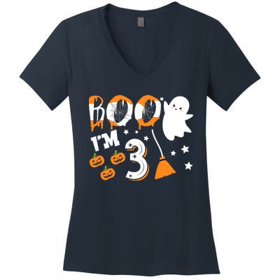 Halloween Birthday 3 Year Old Boy Girl 3rd Birthday Costume Women's V-Neck T-Shirt