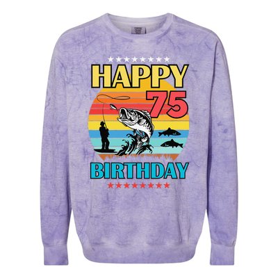 Happy Birthday 75 Year Old Birthday Fishing Fishermans 75th Colorblast Crewneck Sweatshirt