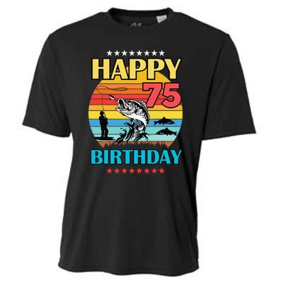 Happy Birthday 75 Year Old Birthday Fishing Fishermans 75th Cooling Performance Crew T-Shirt