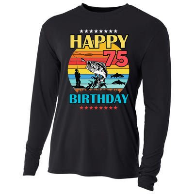 Happy Birthday 75 Year Old Birthday Fishing Fishermans 75th Cooling Performance Long Sleeve Crew