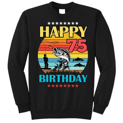 Happy Birthday 75 Year Old Birthday Fishing Fishermans 75th Tall Sweatshirt