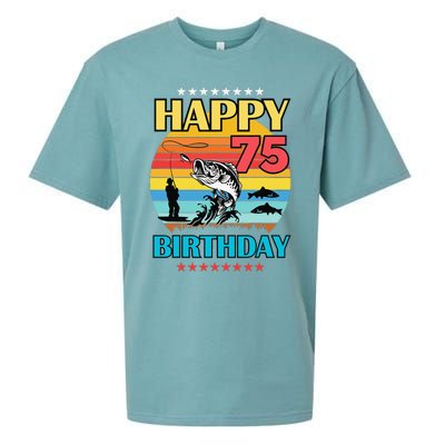 Happy Birthday 75 Year Old Birthday Fishing Fishermans 75th Sueded Cloud Jersey T-Shirt