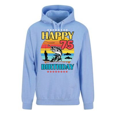 Happy Birthday 75 Year Old Birthday Fishing Fishermans 75th Unisex Surf Hoodie