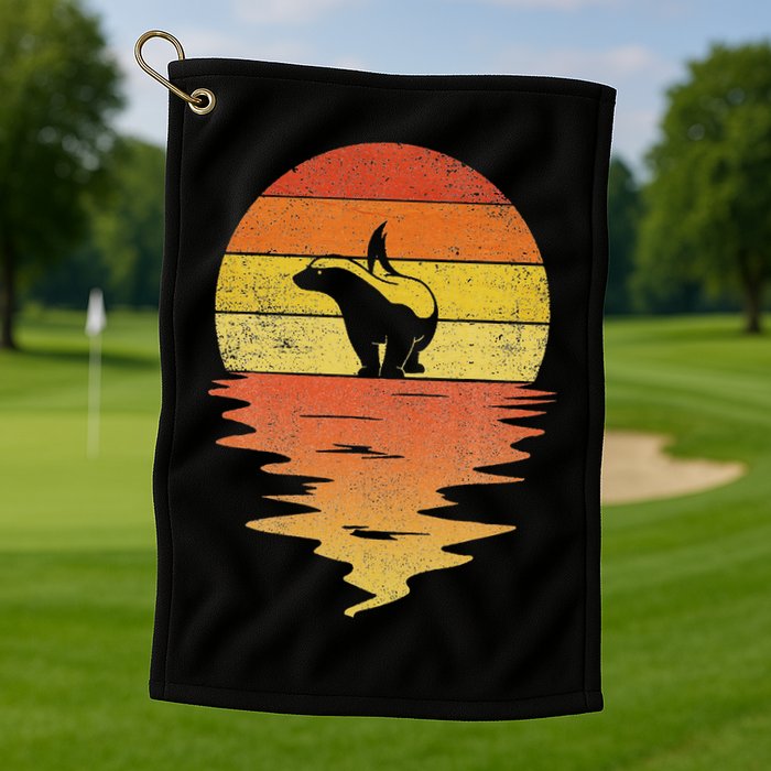Honey Badger 70s Retro Sunset Vintage Honey Badger Golf Towel