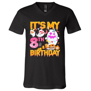 Halloween Birthday 8 Year Old Boy Girl 8th Birthday Costume V-Neck T-Shirt