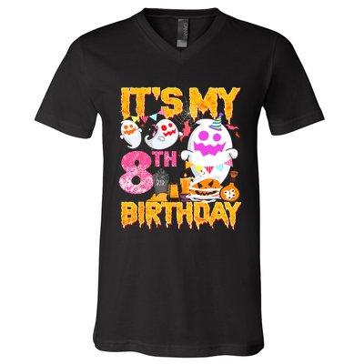 Halloween Birthday 8 Year Old Boy Girl 8th Birthday Costume V-Neck T-Shirt