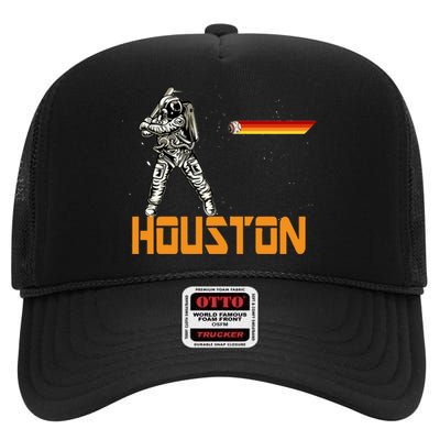 Houston Baseball A Space City Baseball And Vintage Astronaut High Crown Mesh Back Trucker Hat