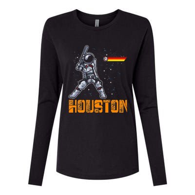 Houston Baseball A Space City Baseball And Vintage Astronaut Womens Cotton Relaxed Long Sleeve T-Shirt