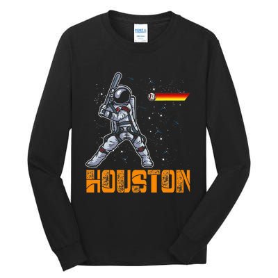 Houston Baseball A Space City Baseball And Vintage Astronaut Tall Long Sleeve T-Shirt