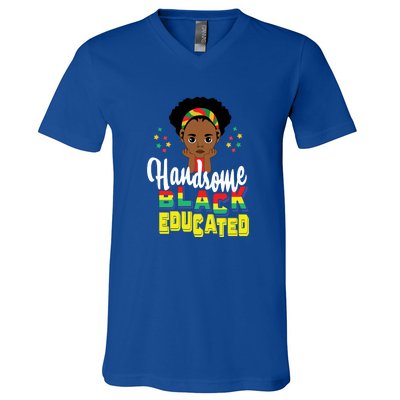 Handsom Black And Educated For Boy Black History Month V-Neck T-Shirt