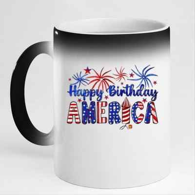 Happy Birthday America Firework Usa Flag 4th Of July Freedom 11oz Black Color Changing Mug