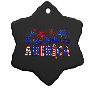 Happy Birthday America Firework Usa Flag 4th Of July Freedom Ceramic Star Ornament