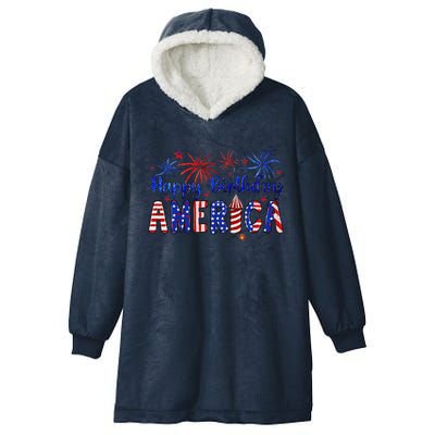 Happy Birthday America Firework Usa Flag 4th Of July Freedom Hooded Wearable Blanket