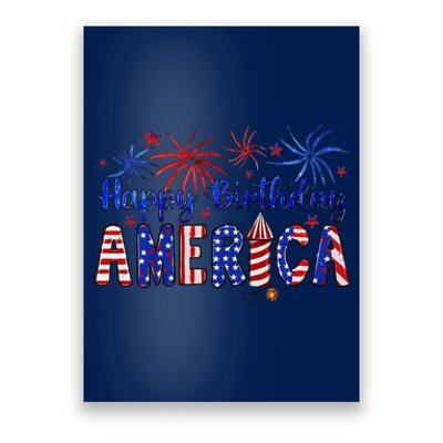 Happy Birthday America Firework Usa Flag 4th Of July Freedom Poster