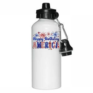 Happy Birthday America Firework Usa Flag 4th Of July Freedom Aluminum Water Bottle